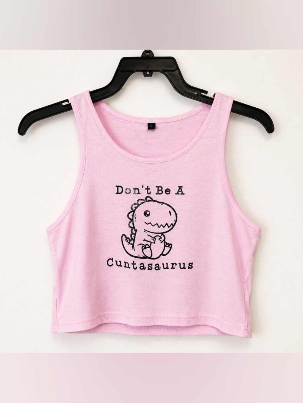 Pink “Don’t Be a Cuntasaurus” Dinosaur Graphic Crop Tank Top Size Large